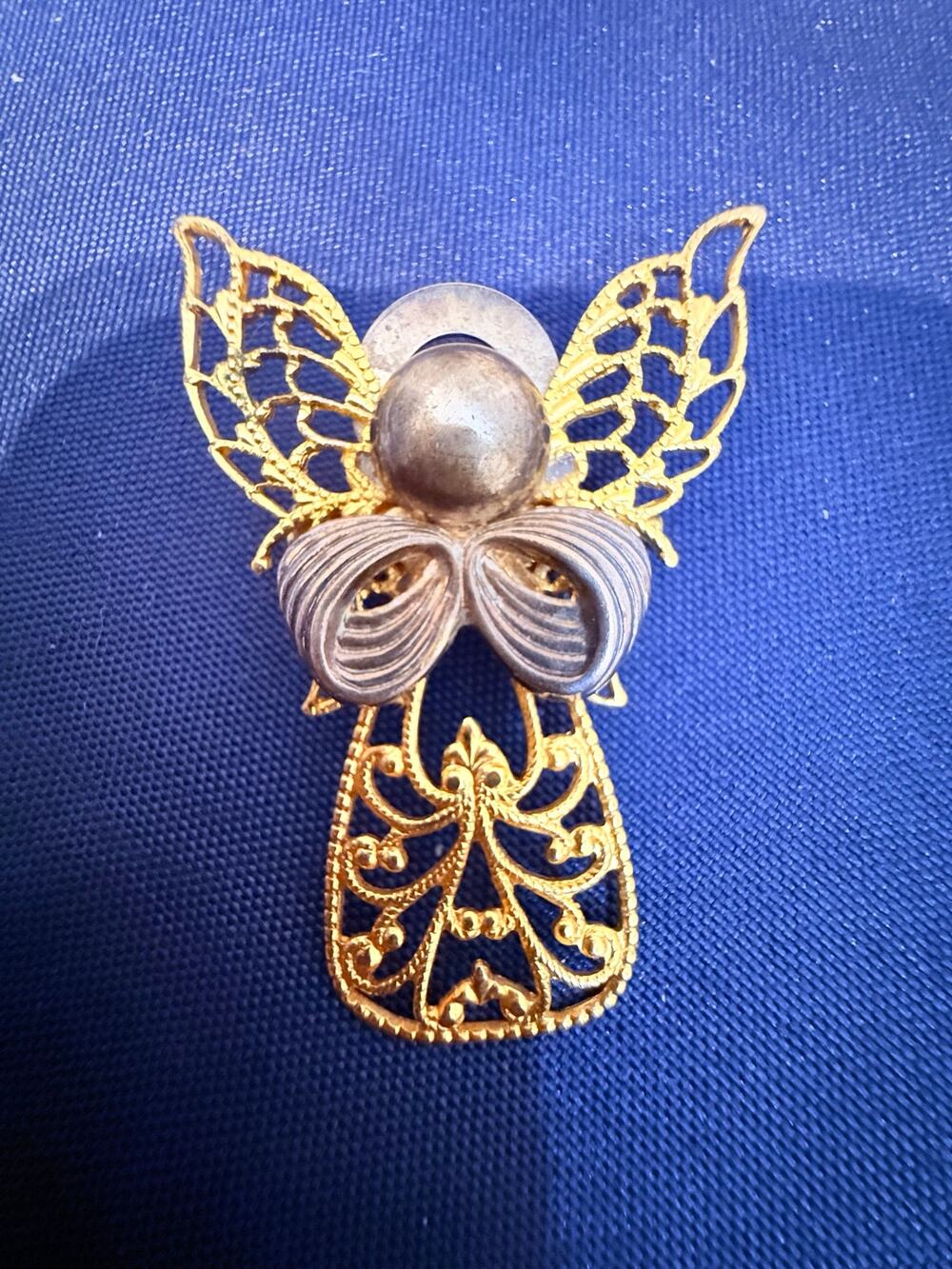 Vintage Two-Tone Gold Silver Angel Christmas Brooch